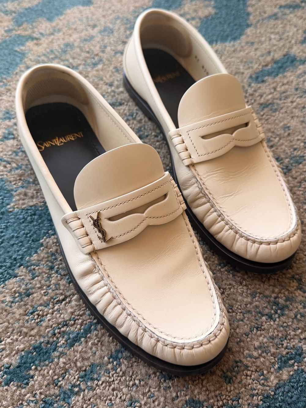 Saint Laurent Cream Leather Penny Loafers for women 37